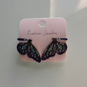 Butterfly Wing Earrings with Blue and Green Crystals
